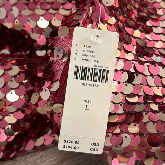 Anthropologie Maeve Long-Sleeve Mock-Neck Sequin Mini Dress pink shimmer sz L - Picture 5 of 7